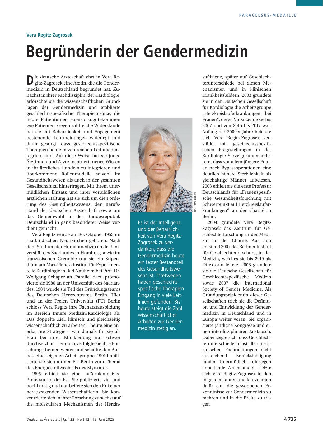 Vorschauseite 1: Vera Regitz-Zagrosek: Begründerin der Gendermedizin