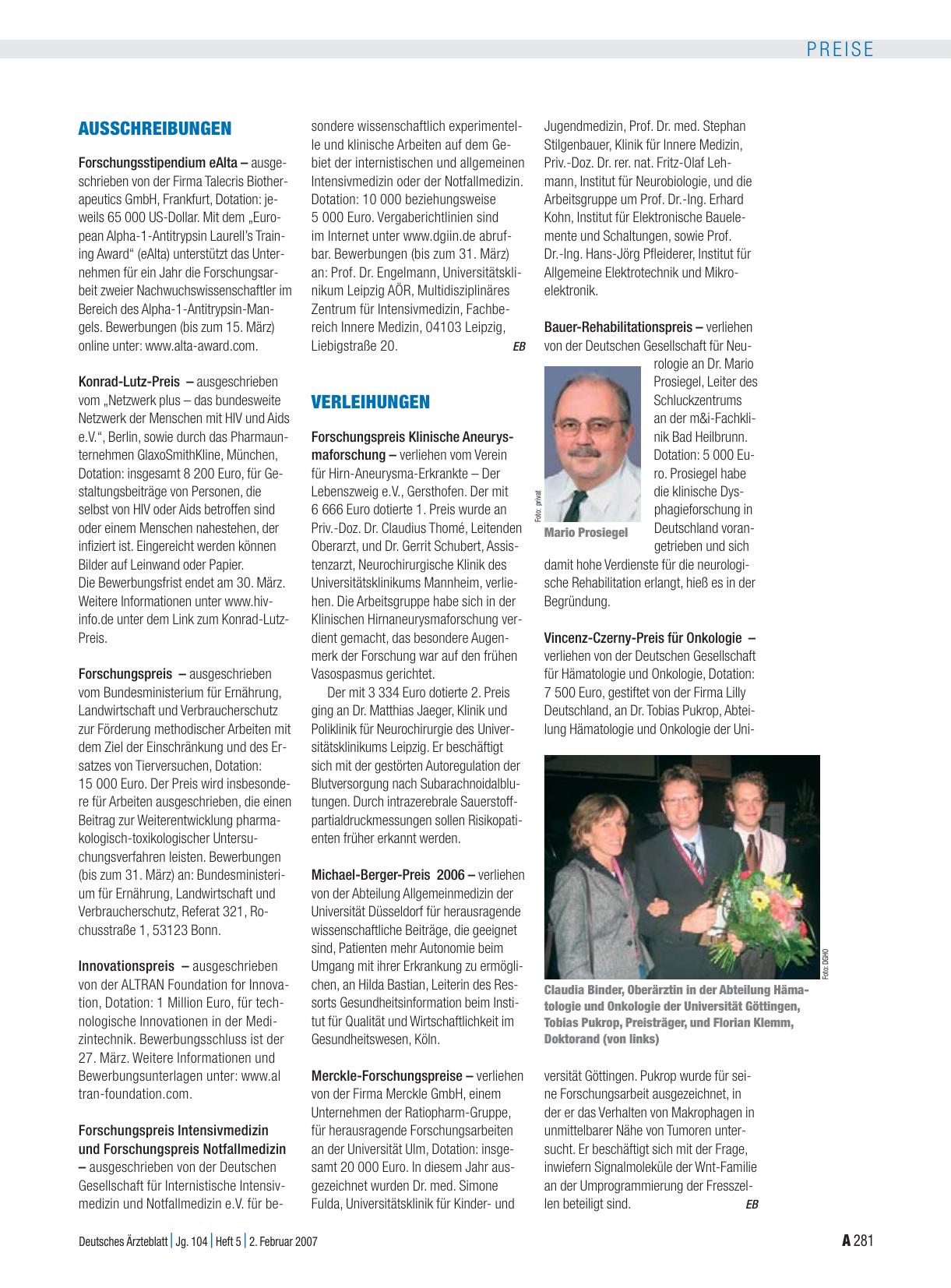 Vorschauseite 1: Verleihungen