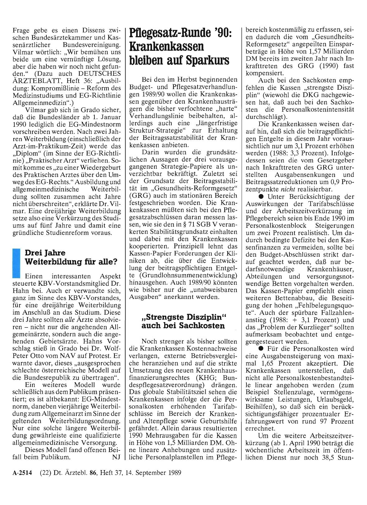 Vorschauseite 1: Pflegesatz-Runde '90: Krankenkassen bleiben auf Sparkurs