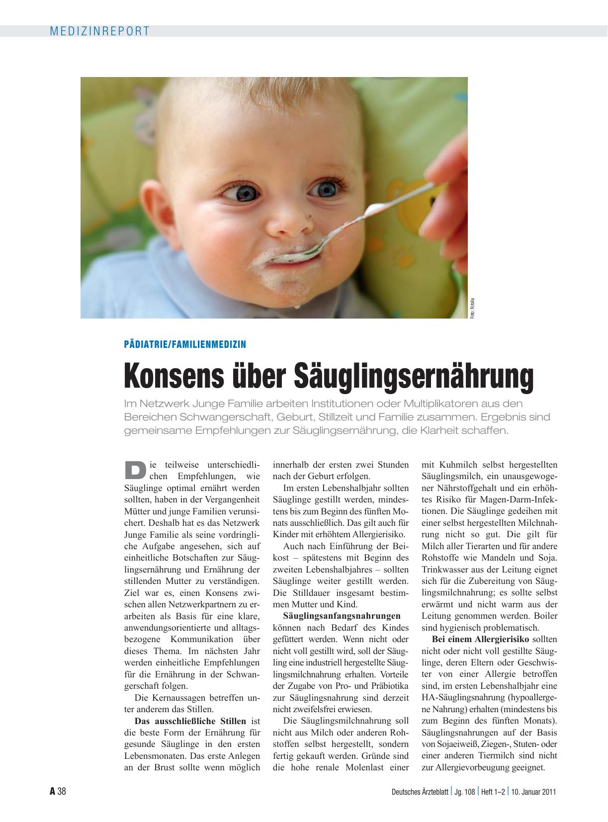 Vorschauseite 1: Pädiatrie/Familienmedizin: Konsens über Säuglingsernährung
