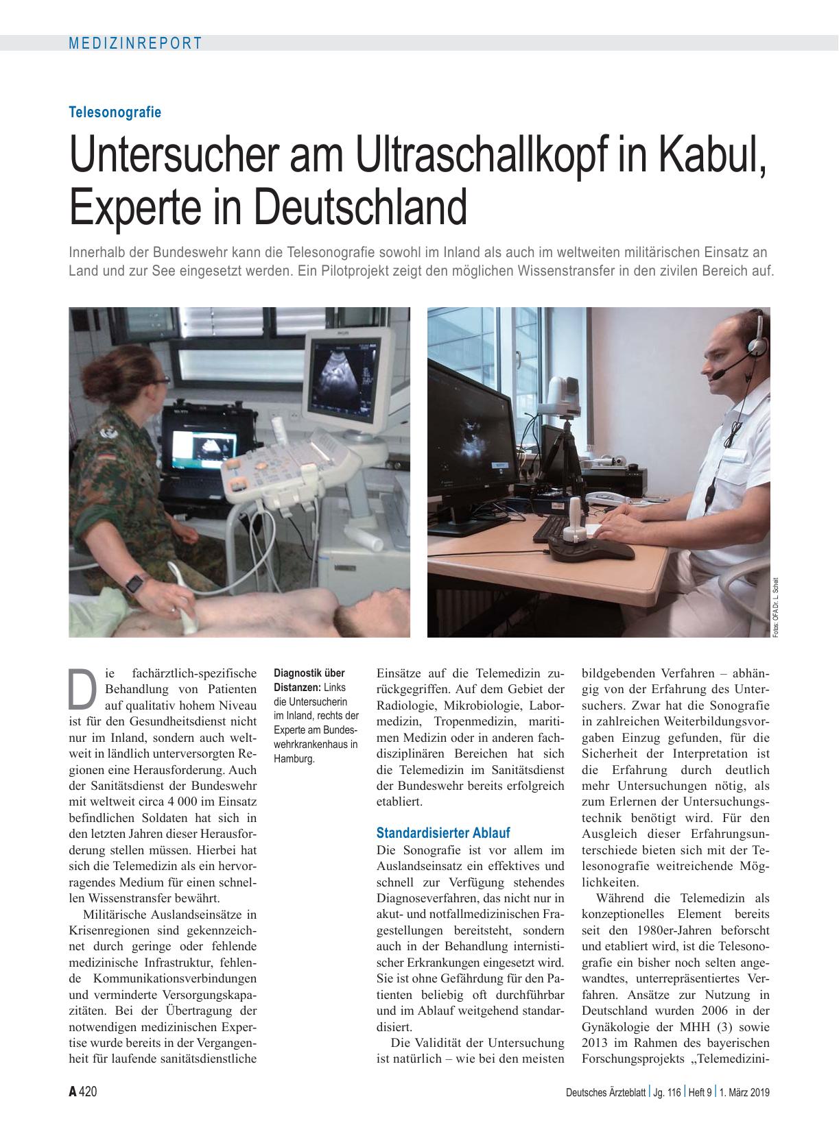 Vorschauseite 1: Telesonografie: Untersucher am Ultraschallkopf in Kabul, Experte in Deutschland