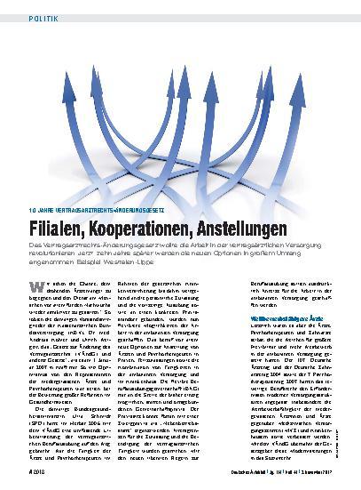 Vorschauseite 1: 10 Jahre Vertragsarztrechts-Änderungsgesetz: Filialen, Kooperationen, Anstellungen