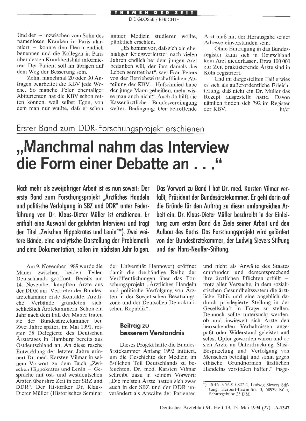 Vorschauseite 1: Erster Band zum DDR-Forschungsprojekt erschienen: „Manchmal nahm das Interview die Form einer Debatte an. .. “