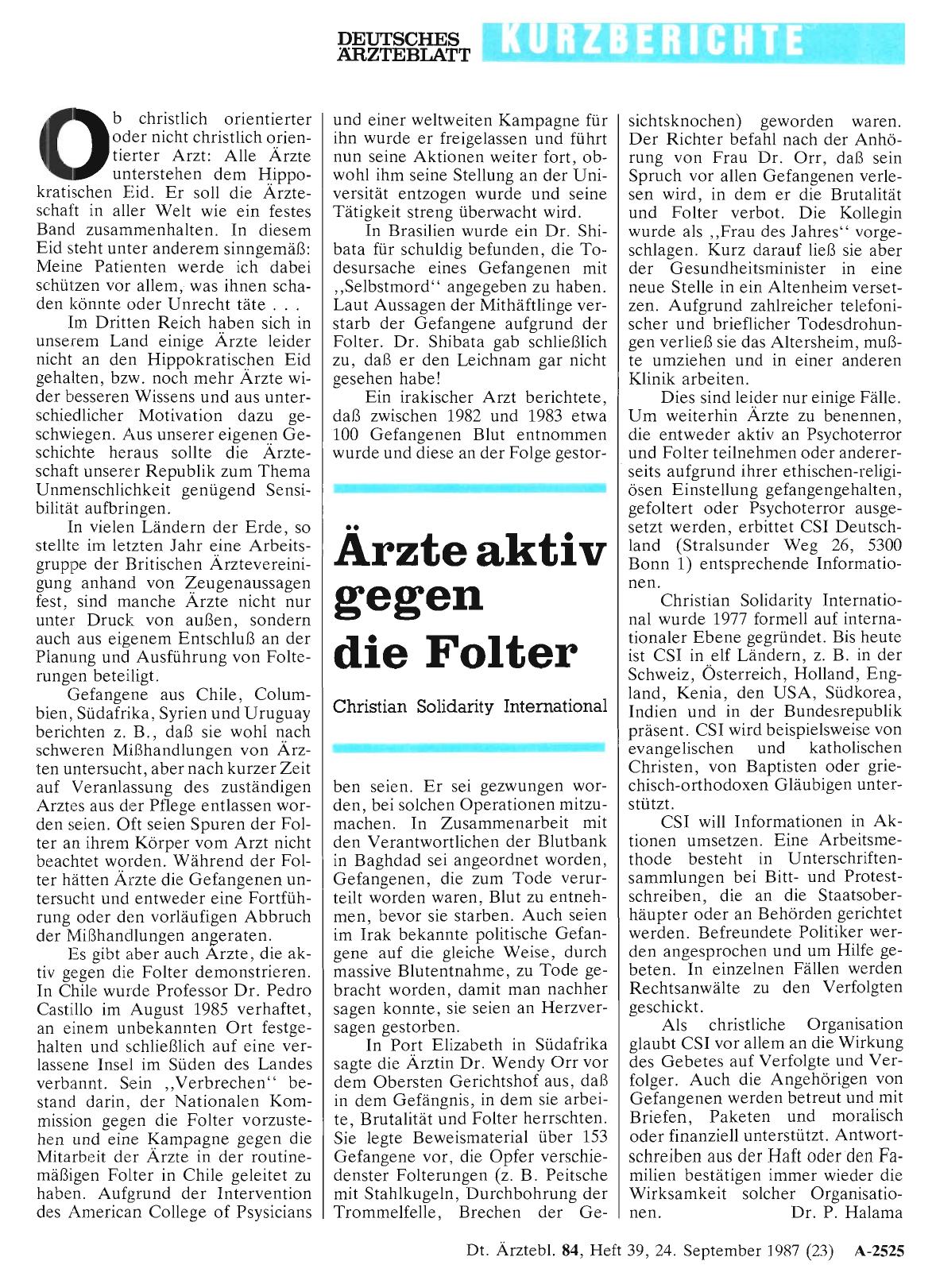 Vorschauseite 1: Ärzte aktiv gegen die Folter