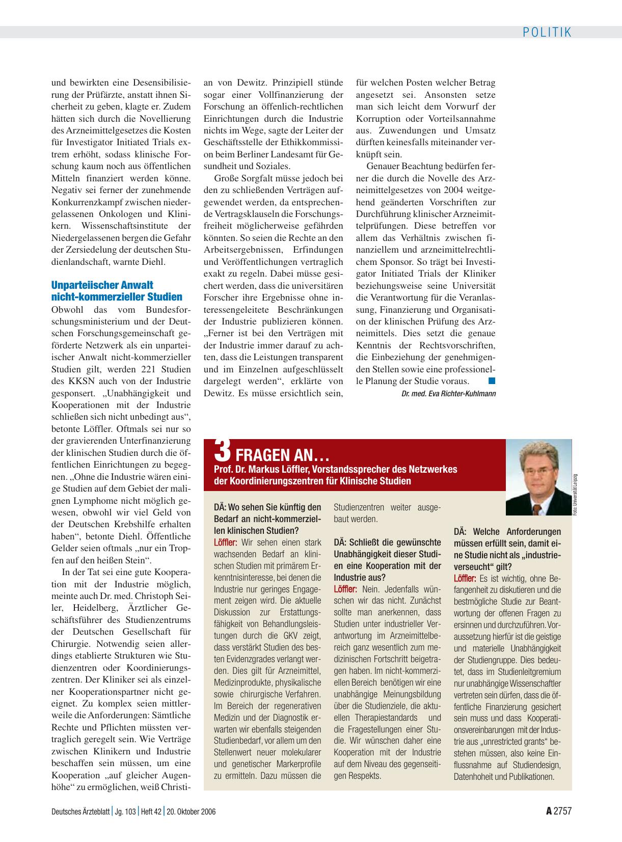 Vorschauseite 1: 3 Fragen an… Prof. Dr. Markus Löffler, Vorstandssprecher des Netzwerkes der Koordinierungszentren für Klinische Studien