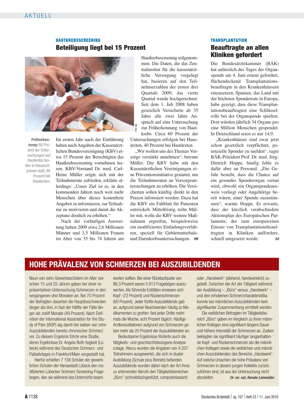 Vorschauseite 1: Hohe Prävalenz von Schmerzen bei Auszubildenden