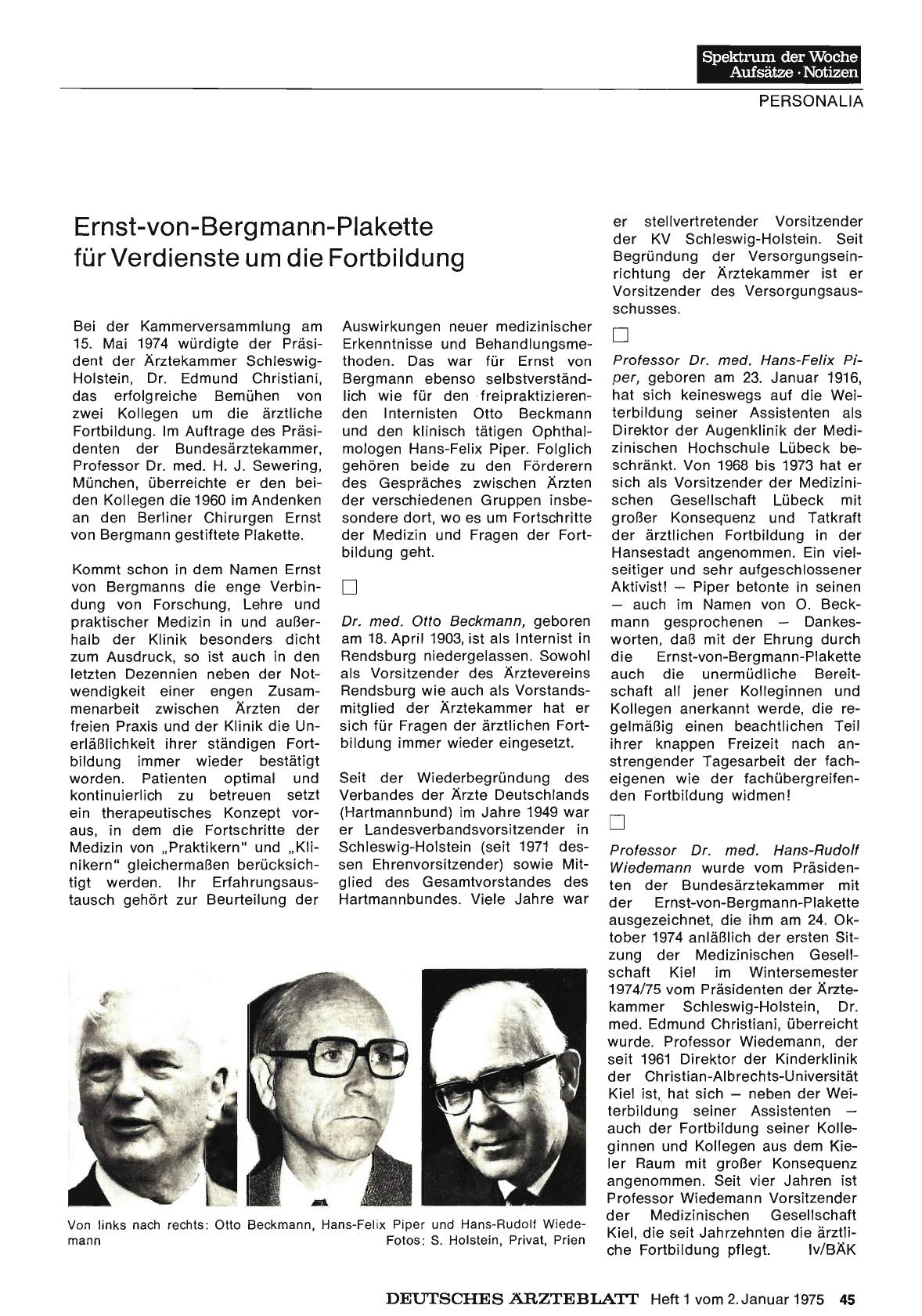 Vorschauseite 1: Ernst-von-Bergmann-Plakette für Verdienste um die Fortbildung