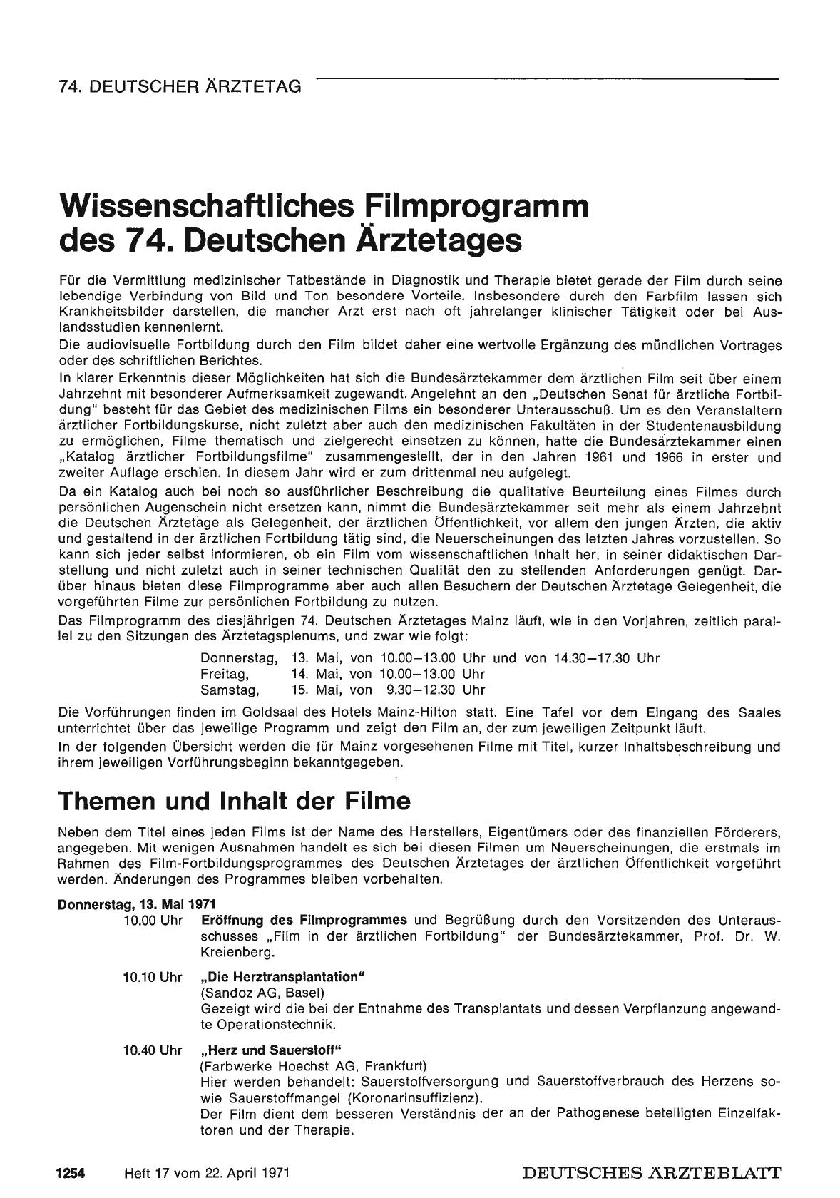 Vorschauseite 1: Wissenschaftliches Filmprogramm des 74. Deutschen Ärztetages