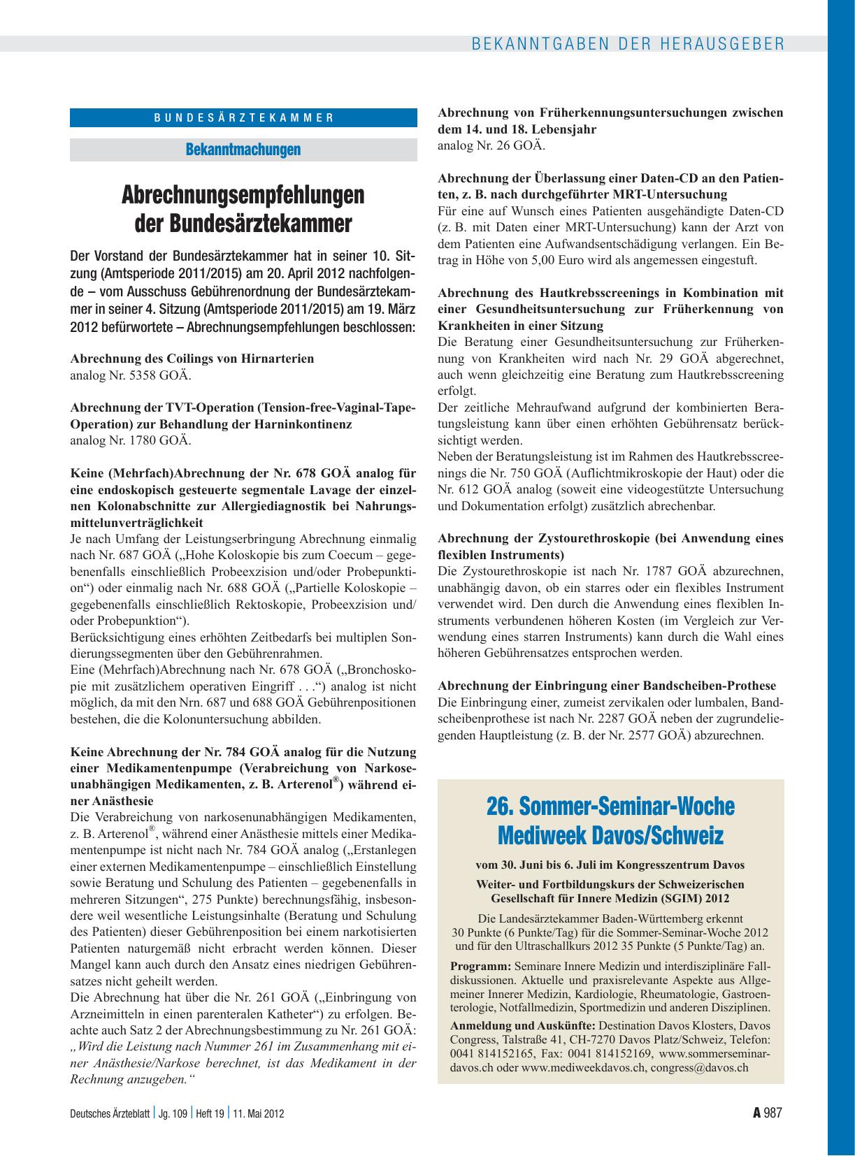 Vorschauseite 1: 26. Sommer-Seminar-Woche Mediweek Davos/Schweiz
