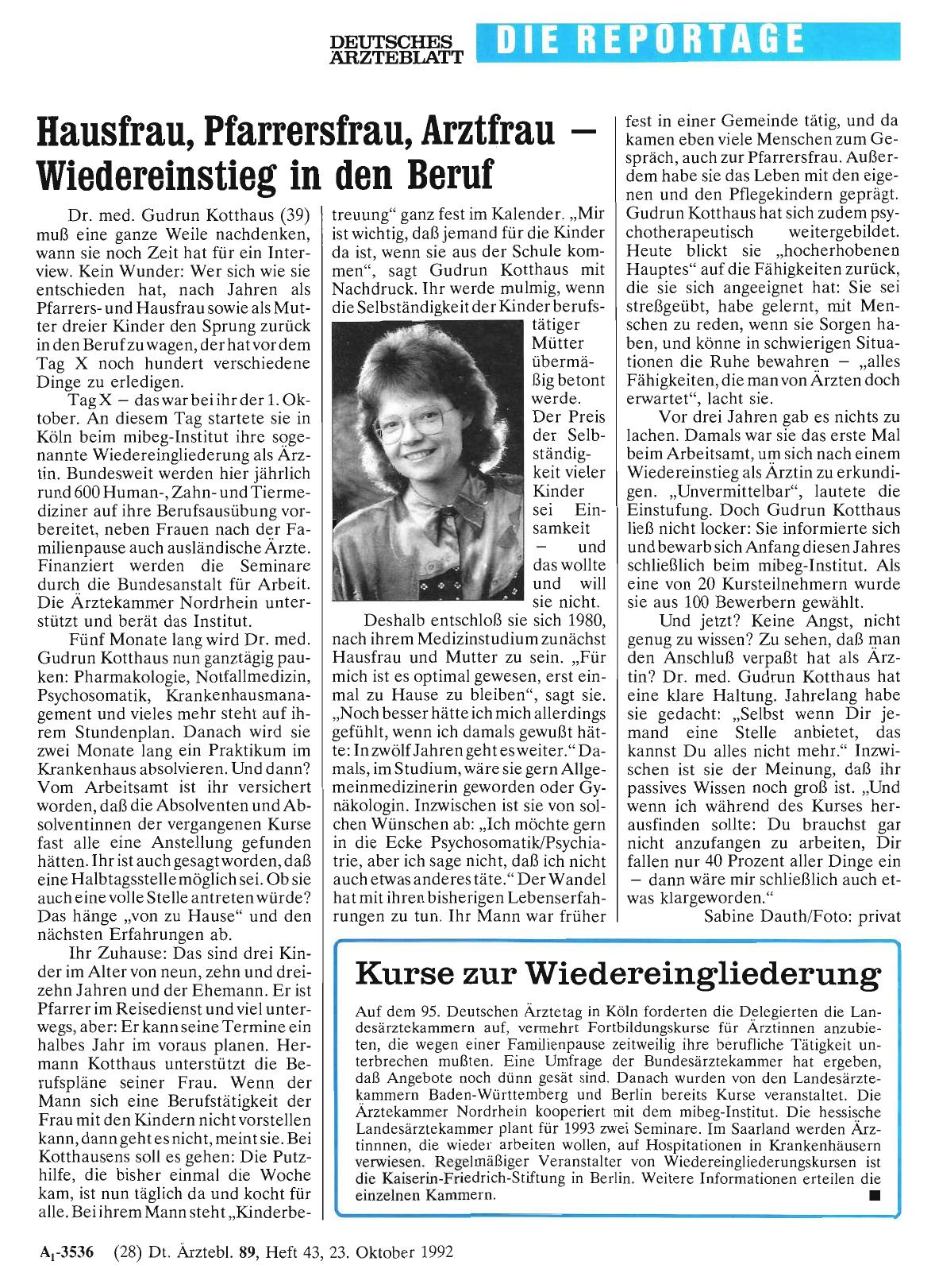 Vorschauseite 1: Hausfrau, Pfarrersfrau, Arztfrau – Wiedereinstieg in den Beruf