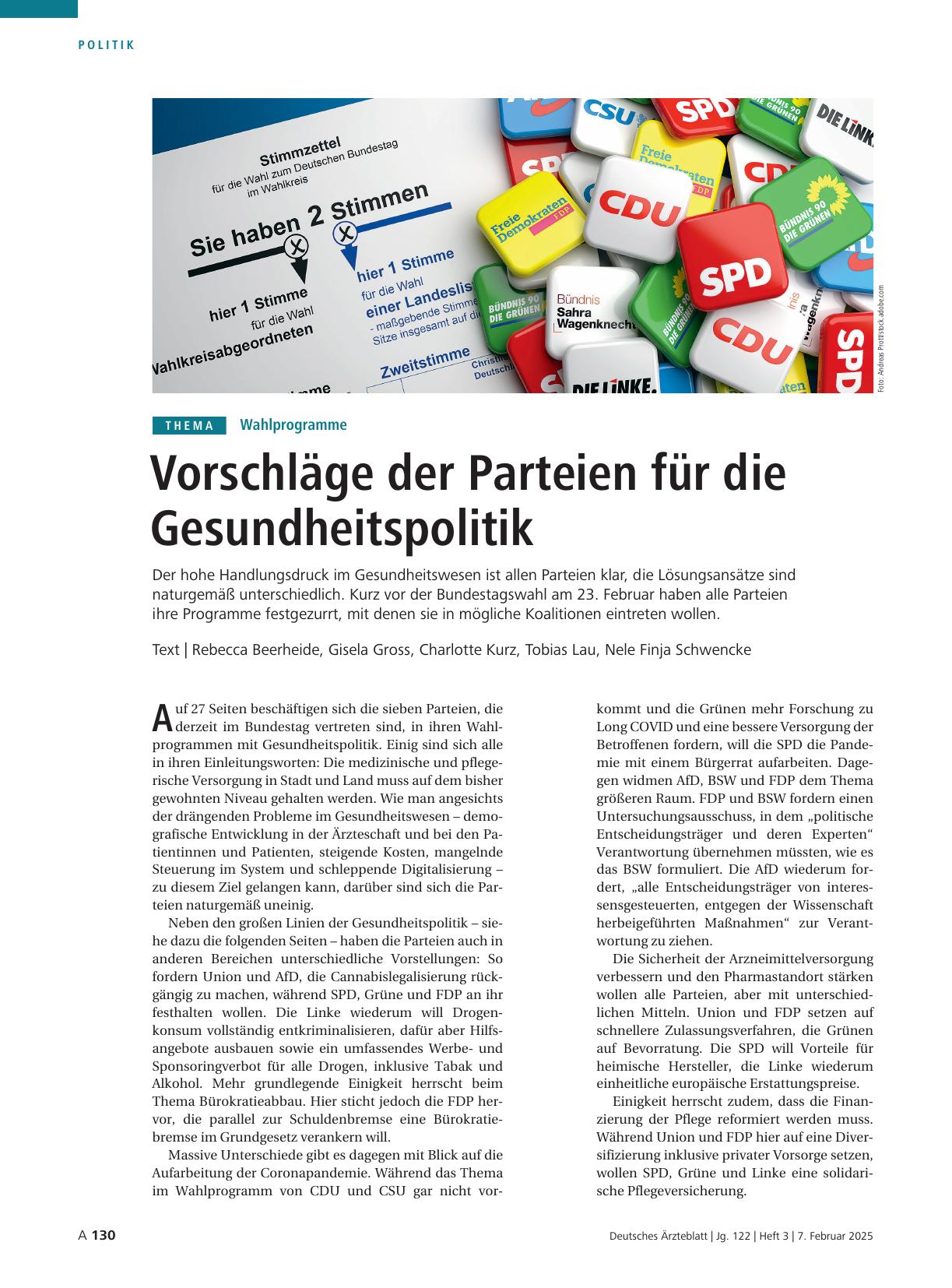 Vorschauseite 1: Wahlprogramme: Vorschläge der Parteien für die Gesundheitspolitik