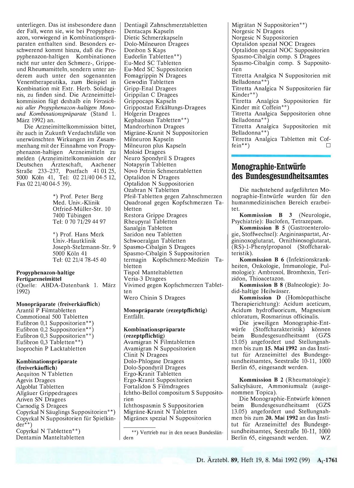 Vorschauseite 1: Monographie-Entwürfe des Bundesgesundheitsamte