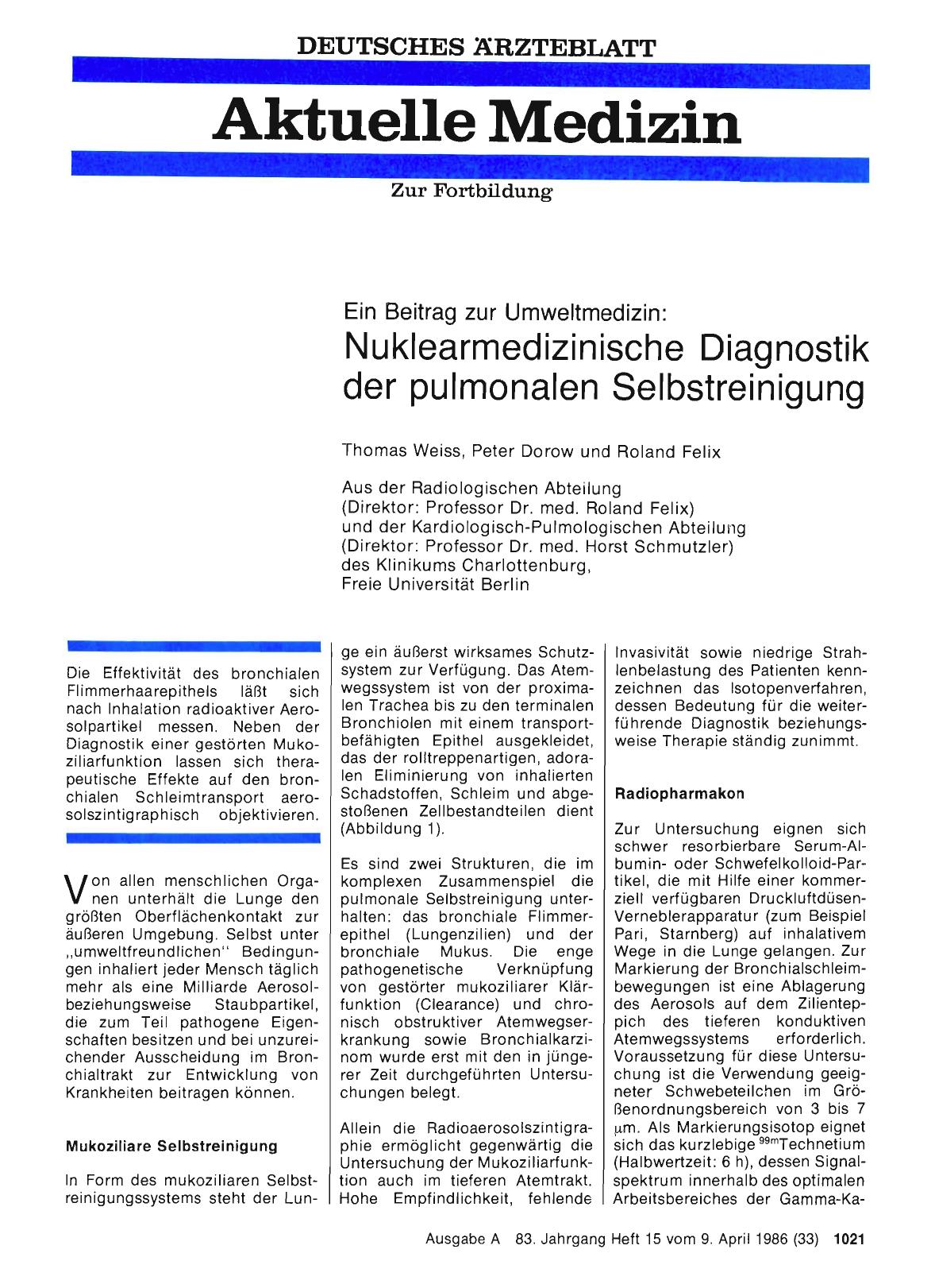 Vorschauseite 1: Ein Beitrag zur Umweltmedizin: Nuklearmedizinische Diagnostik der pulmonalen Selbstreinigung