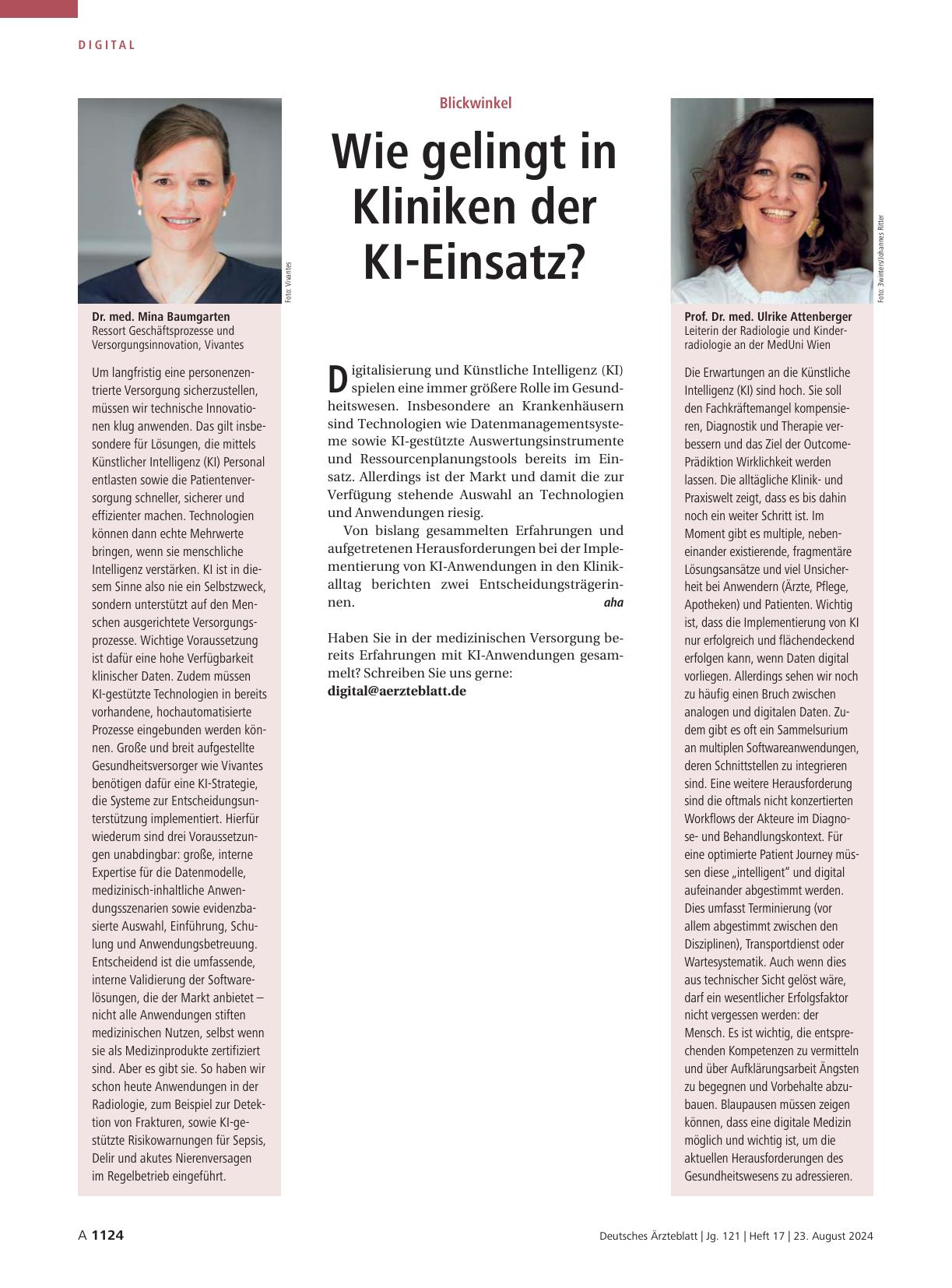Vorschauseite 1: Blickwinkel: Wie gelingt in Kliniken der KI-Einsatz?