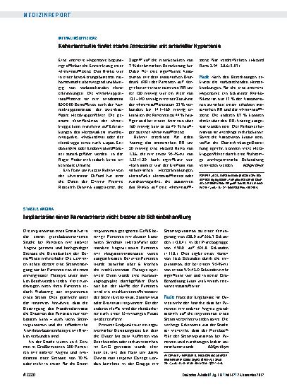 Vorschauseite 1: Stabile Angina: Implantation eines Koronarstents nicht besser als Scheinbehandlung