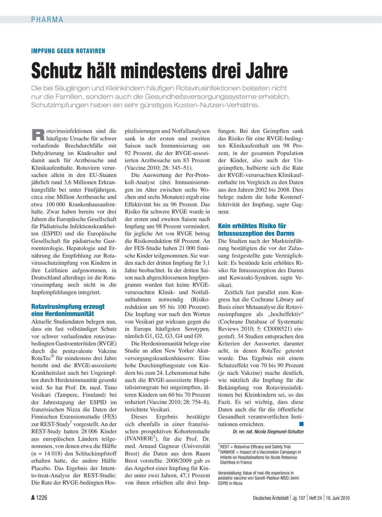 Vorschauseite 1: Impfung gegen Rotaviren: Schutz hält mindestens drei Jahre