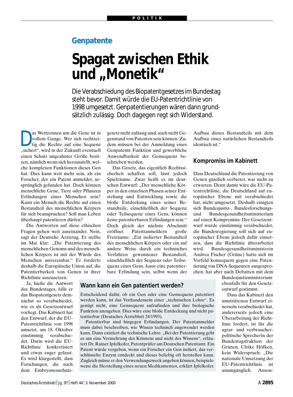 Vorschauseite 1: Wann kann ein Gen patentiert werden?
