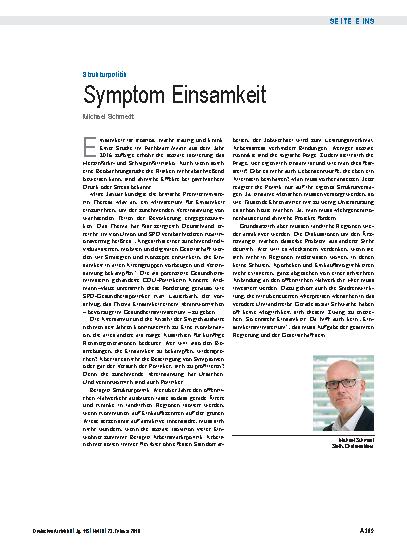 Vorschauseite 1: Strukturpolitik: Symptom Einsamkeit