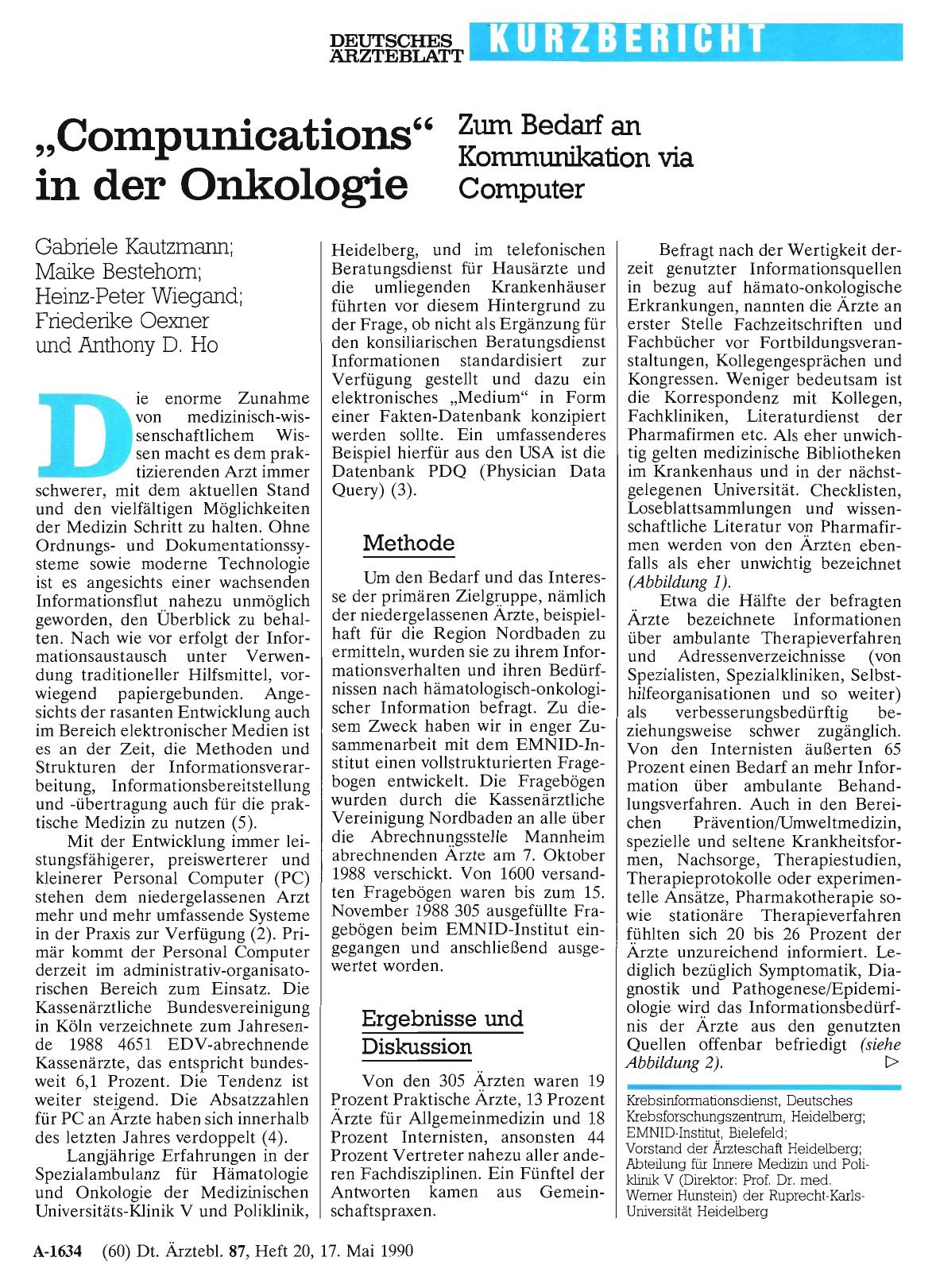 Vorschauseite 1: „Compunications” in der Onkologie: Zum Bedarf an Kommunikation via Computer