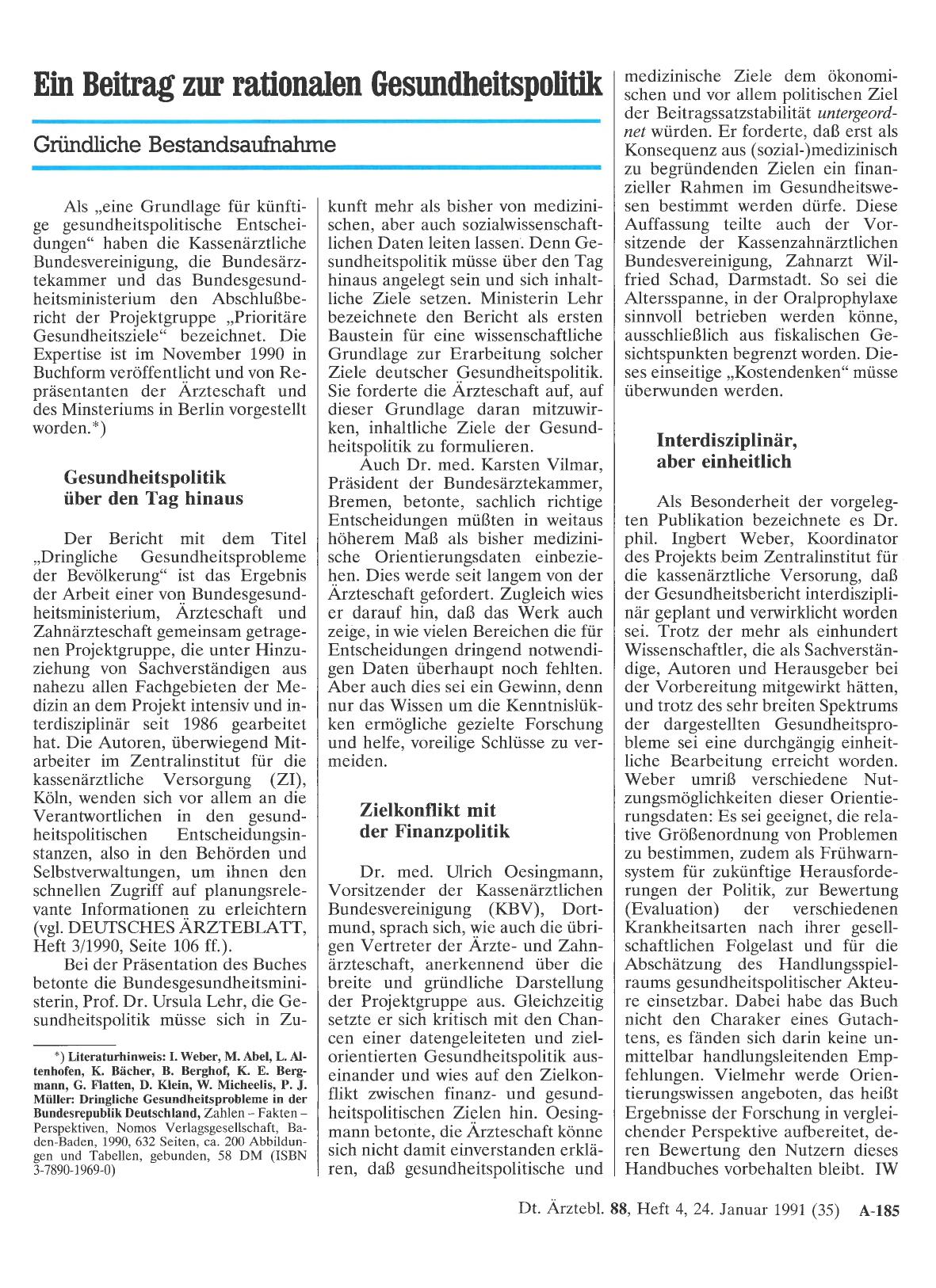 Vorschauseite 1: Ein Beitrag zur rationalen Gesundheitspolitik