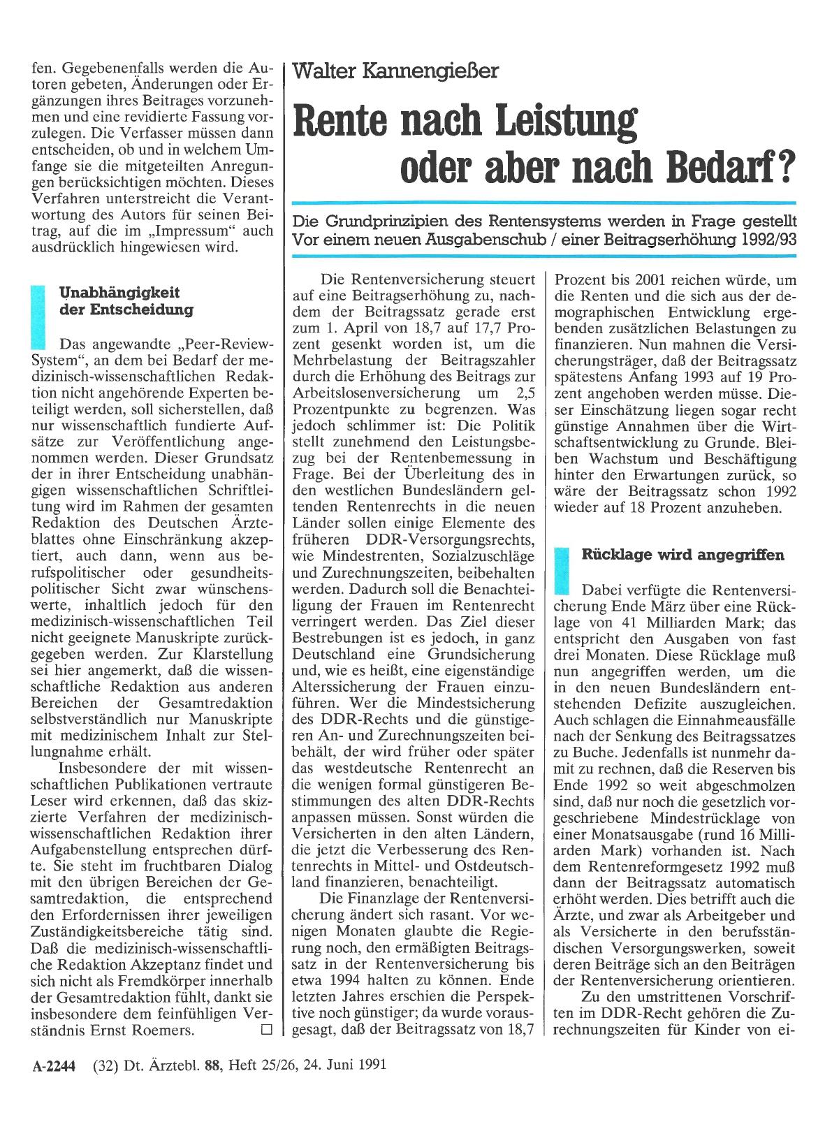 Vorschauseite 1: Rente nach Leistung oder aber nach Bedarf?