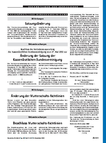 Vorschauseite 1: Bekanntmachungen: Beschluss Mutterschafts-Richtlinien