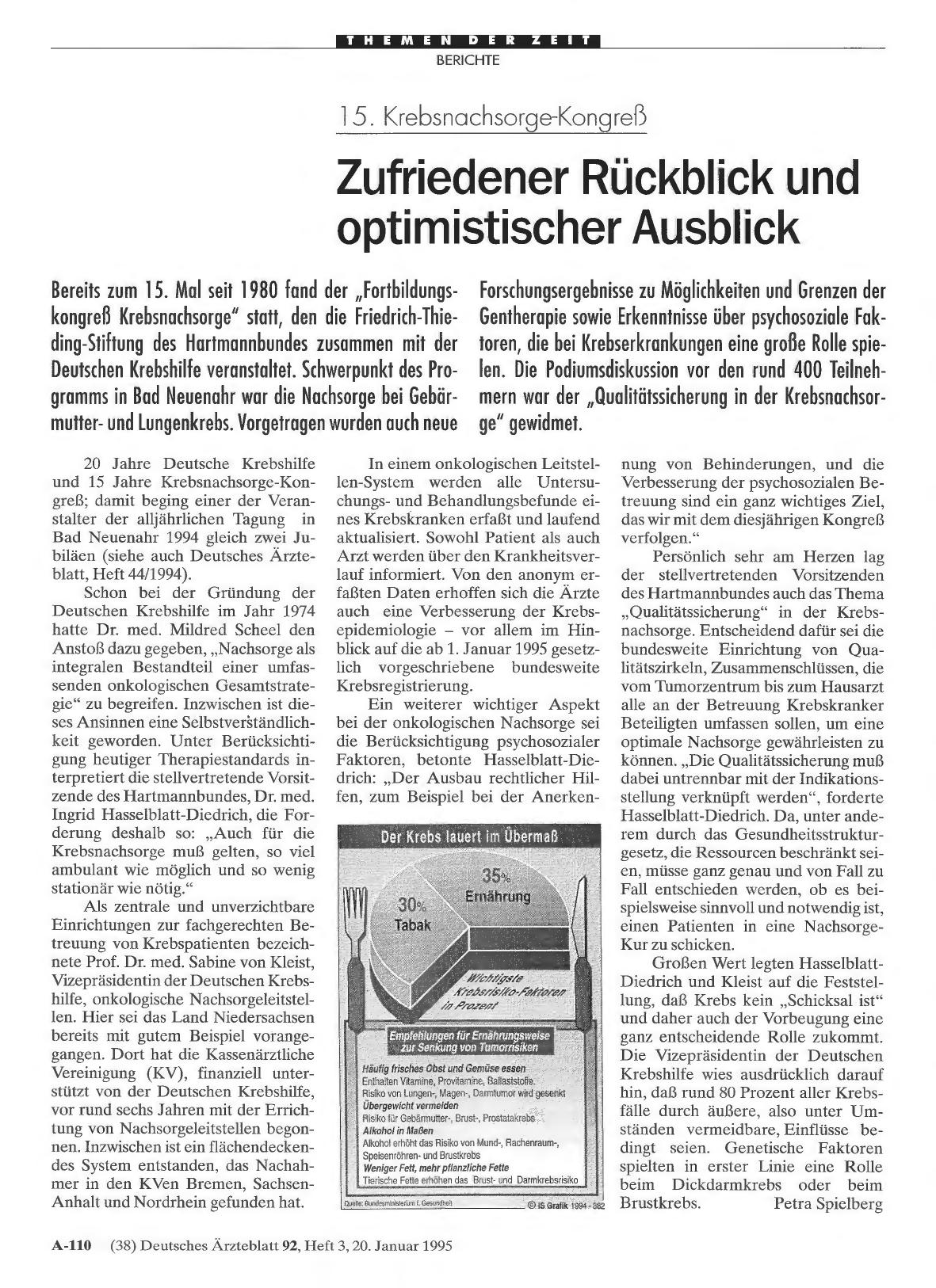 Vorschauseite 1: 15. Krebsnachsorge-Kongreß: Zufriedener Rückblick und optimistischer Ausblick