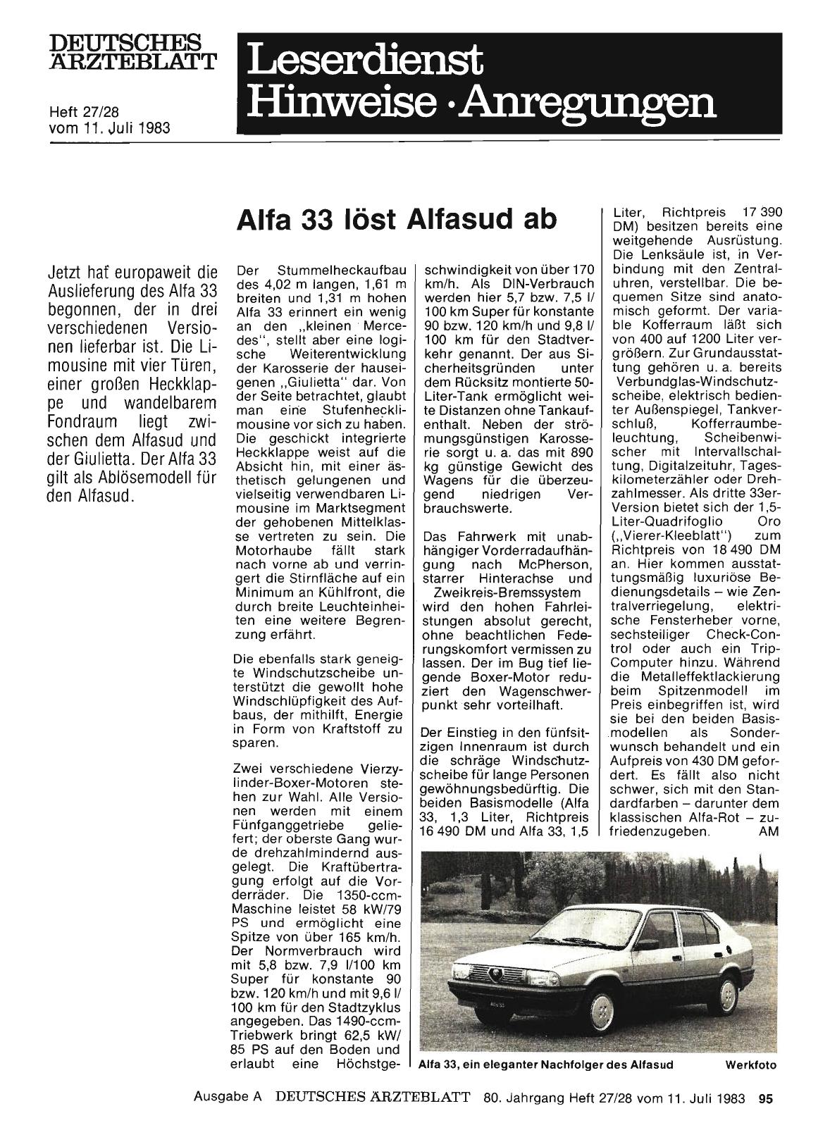 Vorschauseite 1: Alfa 33 löst Alfasud ab