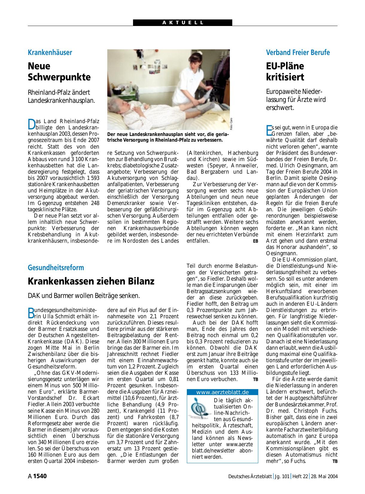 Vorschauseite 1: Krankenhäuser: Neue Schwerpunkte