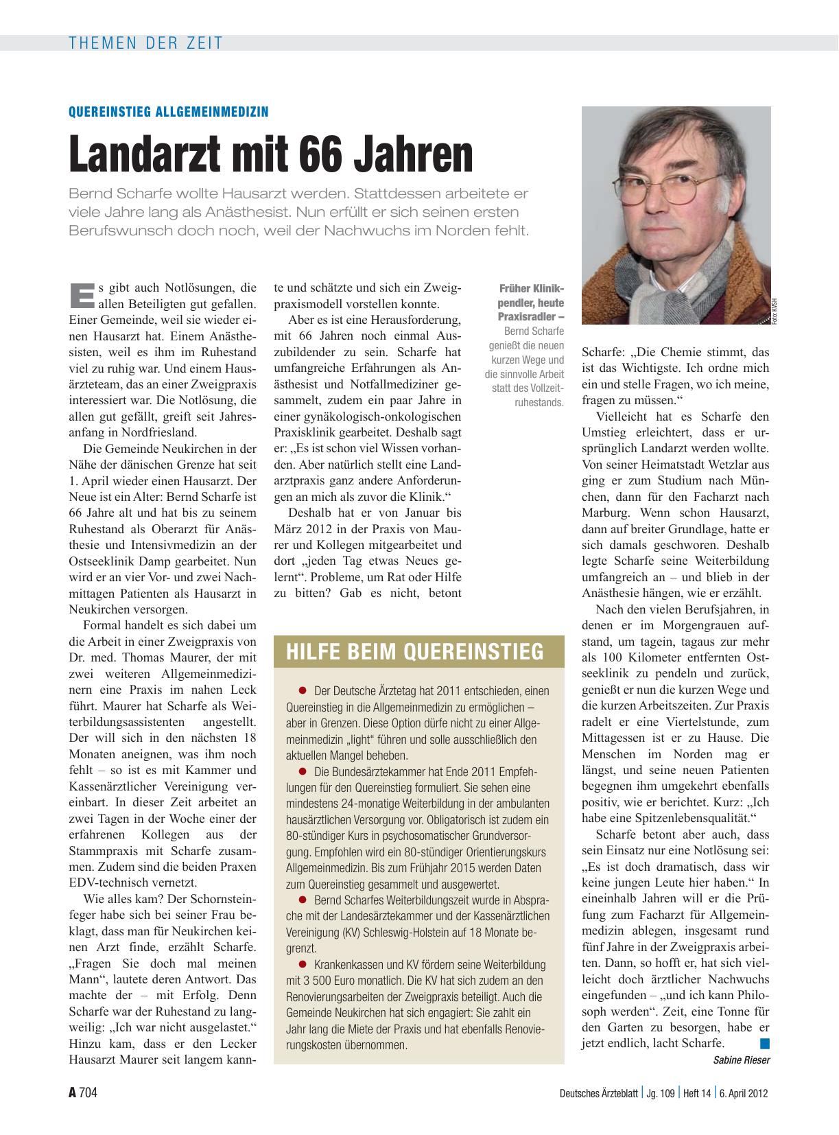 Vorschauseite 1: Quereinstieg Allgemeinmedizin: Landarzt mit 66 Jahren