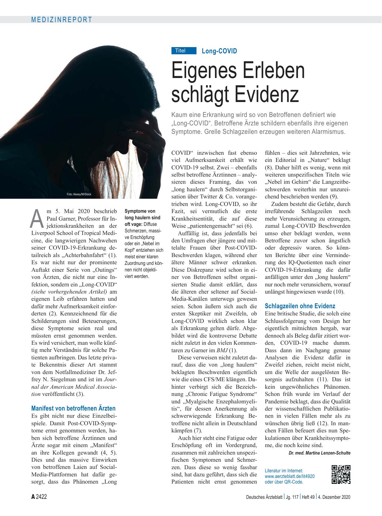 Vorschauseite 1: Long-COVID: Eigenes Erleben schlägt Evidenz