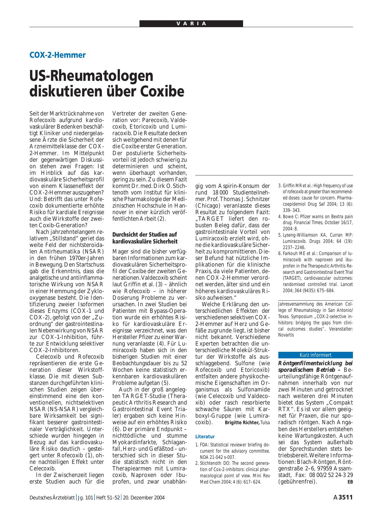 Vorschauseite 1: COX-2-Hemmer: US-Rheumatologen diskutieren über Coxibe