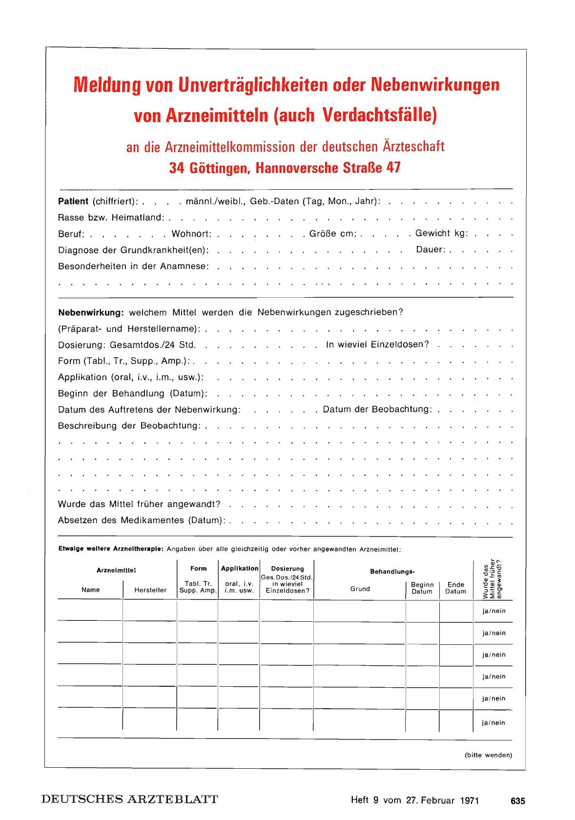 Vorschauseite 1: Meldung von Unverträglichkeiten oder Nebenwirkungen