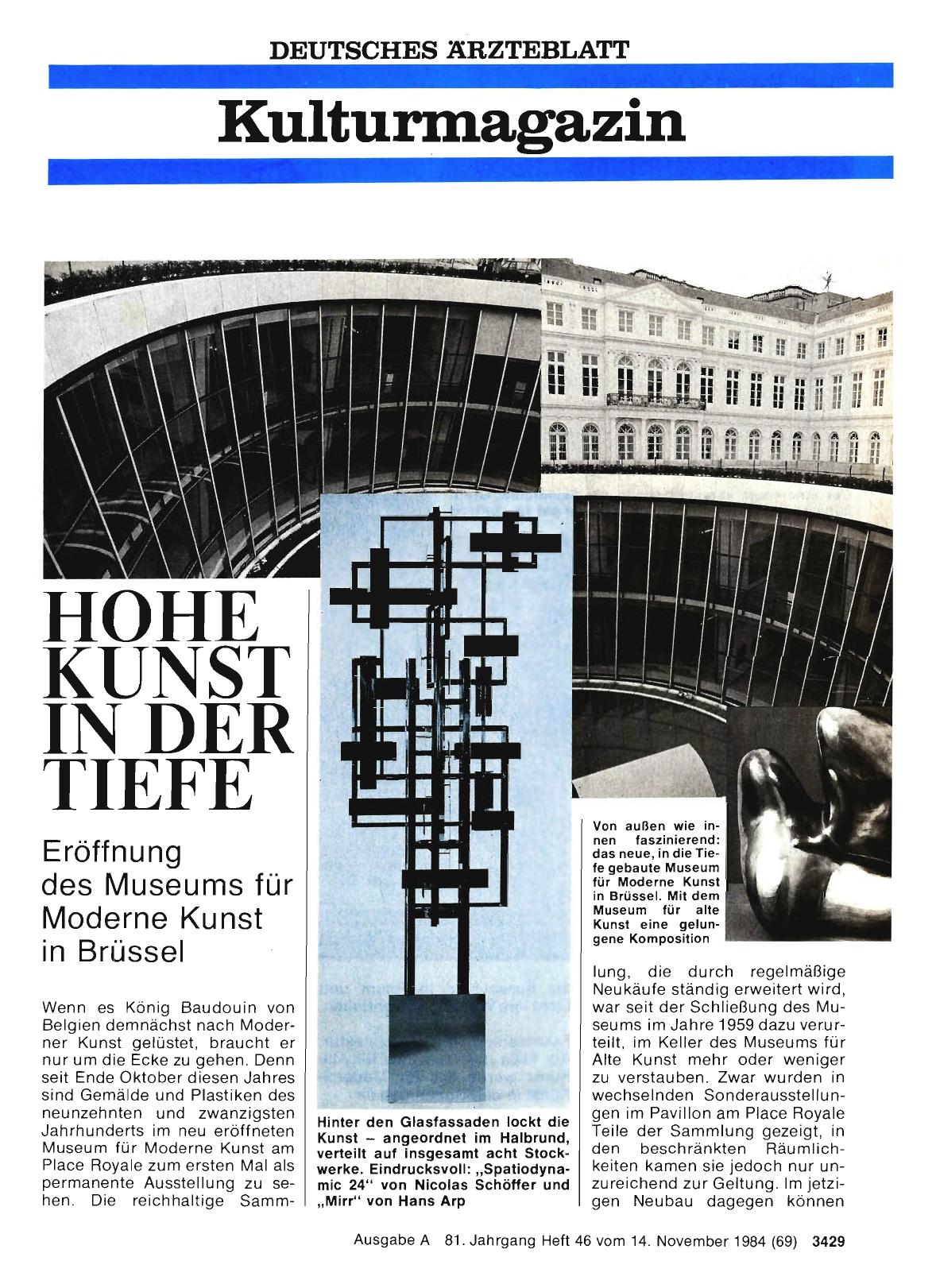 Vorschauseite 1: HOHE KUNST IN DER TIEFE: Eröffnung des Museums für Moderne Kunst in Brüss