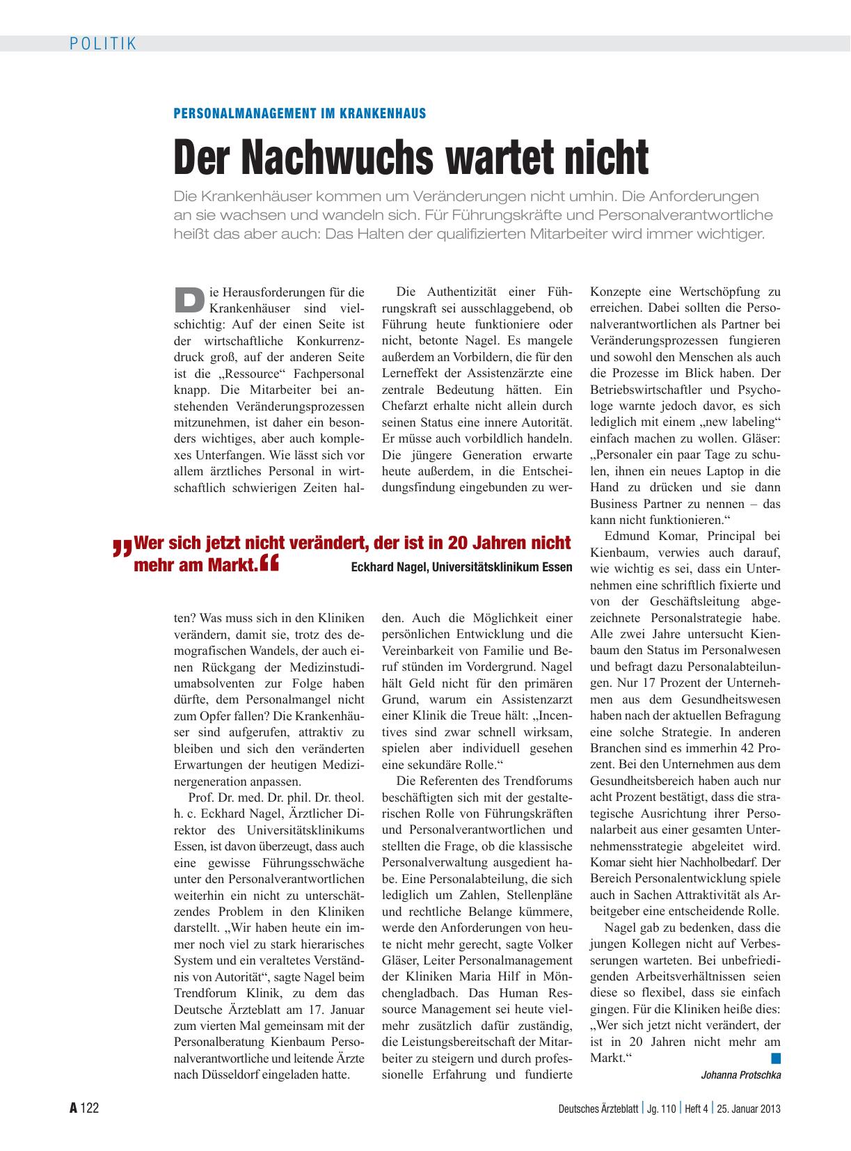 Vorschauseite 1: Personalmanagement im Krankenhaus: Der Nachwuchs wartet nicht
