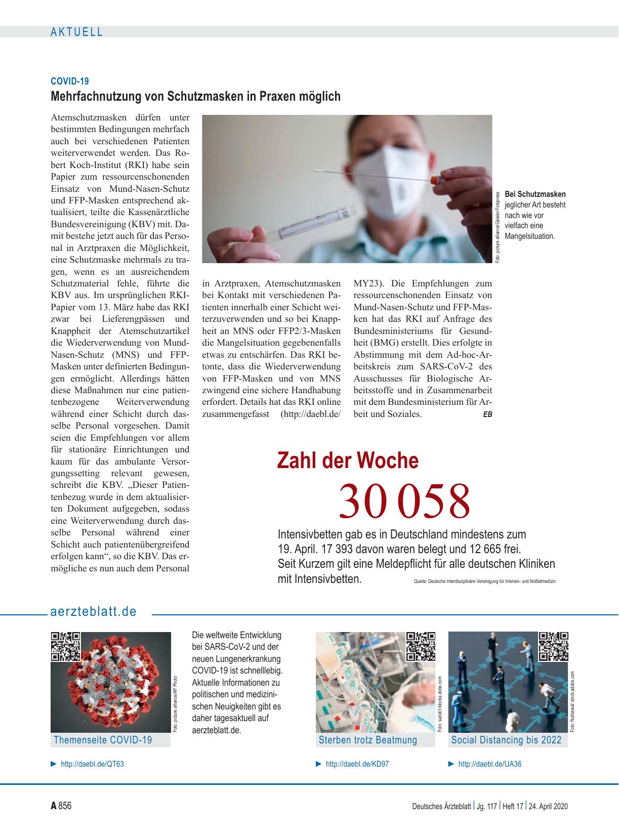 Vorschauseite 1: COVID-19: Mehrfachnutzung von Schutzmasken in Praxen möglich