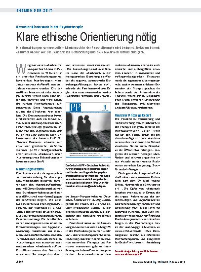 Vorschauseite 1: Sexueller Missbrauch in der Psychotherapie: Klare ethische Orientierung nötig