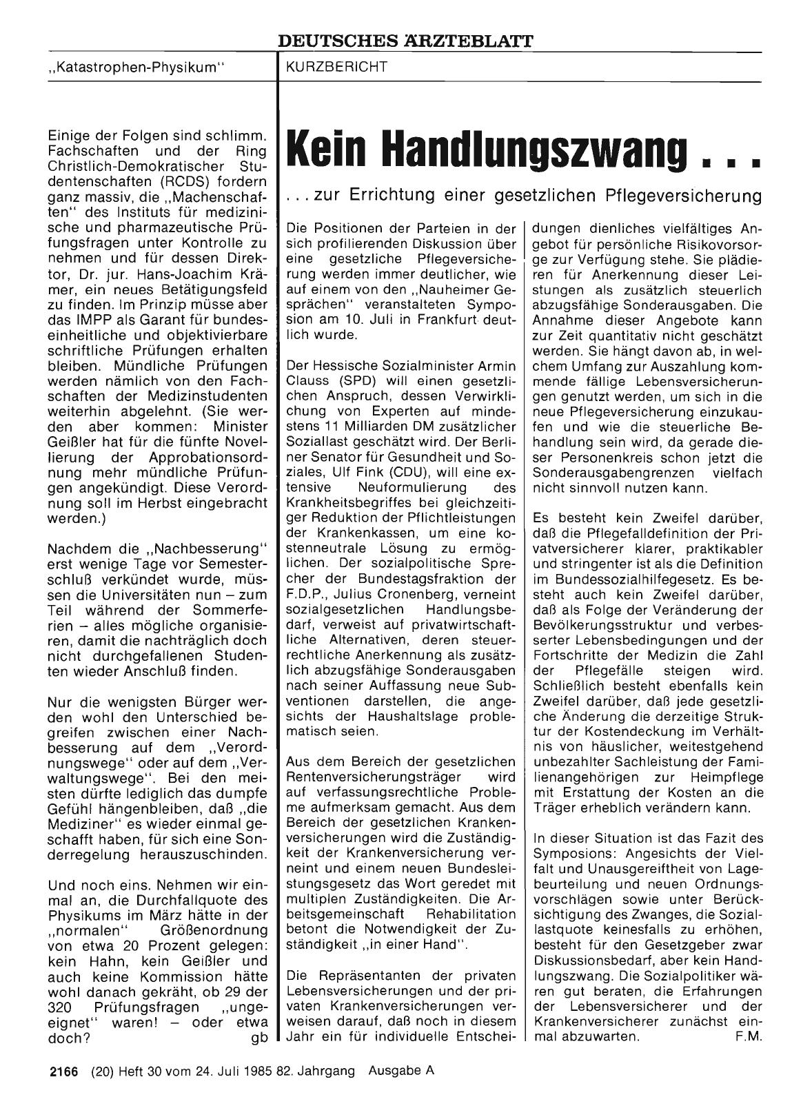 Vorschauseite 1: Kein Handlungszwang. .. zur Errichtung einer gesetzlichen Pflegeversicherung