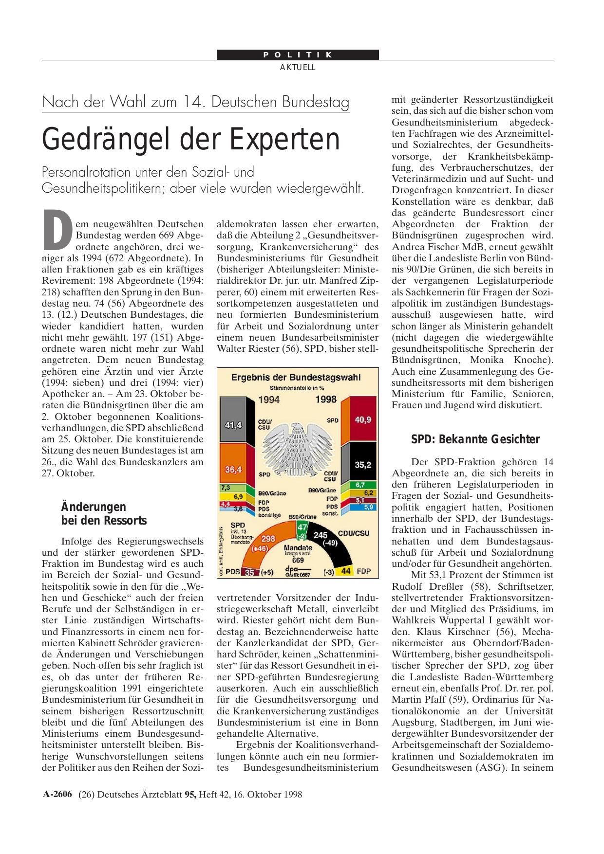 Vorschauseite 1: Nach der Wahl zum 14. Deutschen Bundestag: Gedrängel der Experten