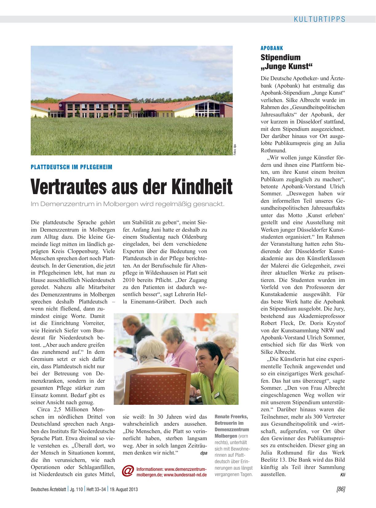 Vorschauseite 1: Plattdeutsch im Pflegeheim: Vertrautes aus der Kindheit