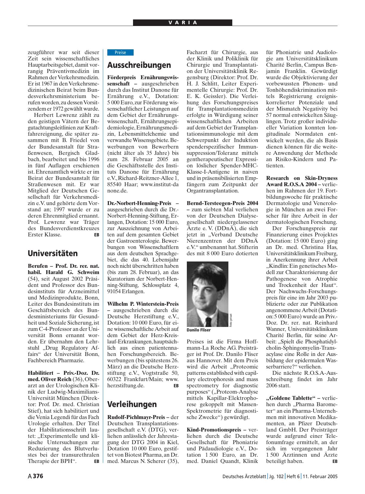 Vorschauseite 1: Verleihungen