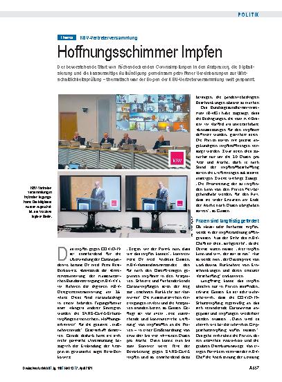 Vorschauseite 1: KBV-Vertreterversammlung: Hoffnungsschimmer Impfen