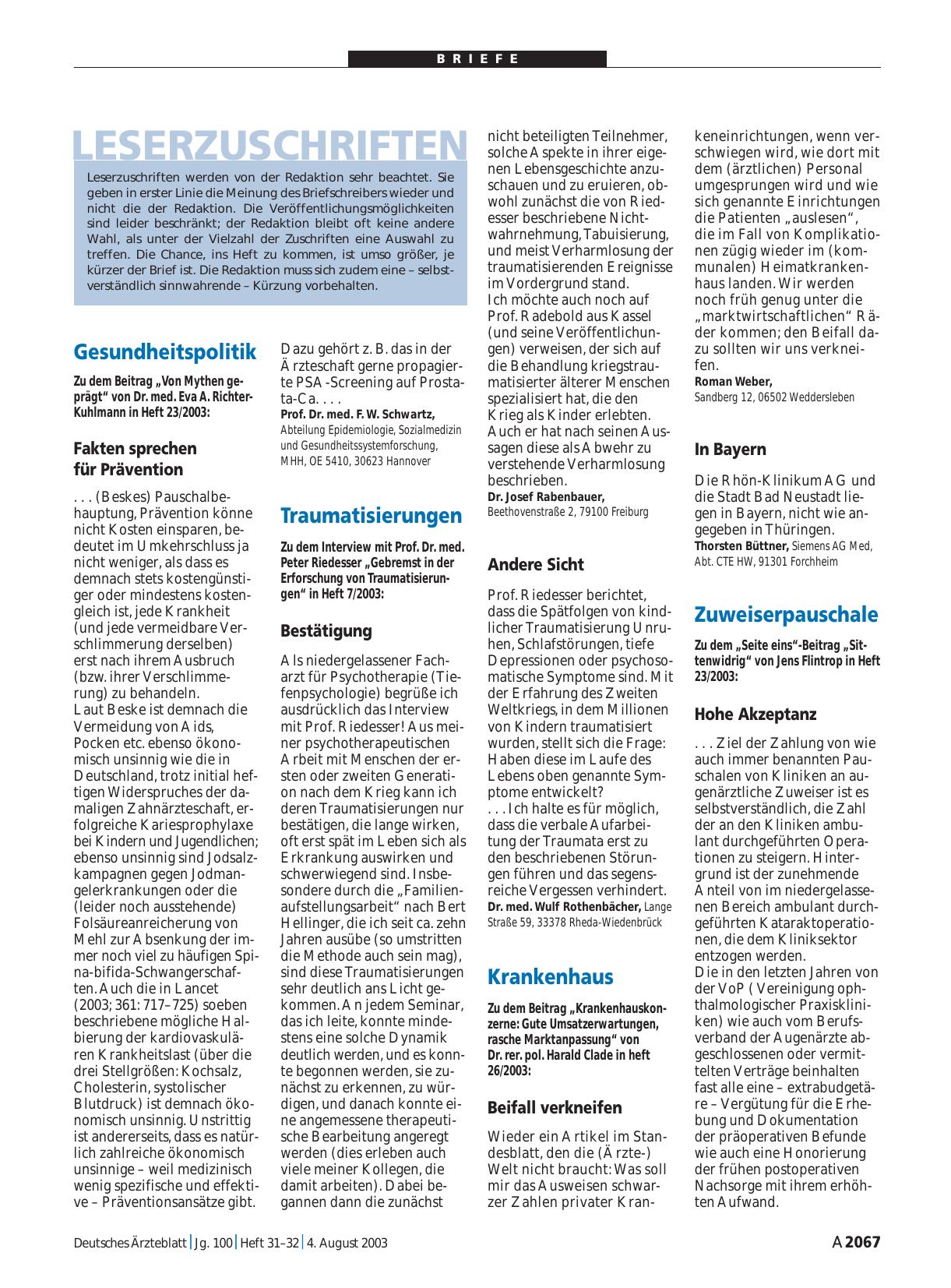 Vorschauseite 1: Zuweiserpauschale: Hohe Akzeptanz
