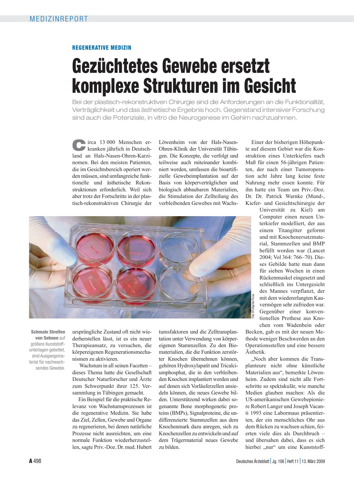 Vorschauseite 1: Regenerative Medizin: Gezüchtetes Gewebe ersetzt komplexe Strukturen im Gesicht