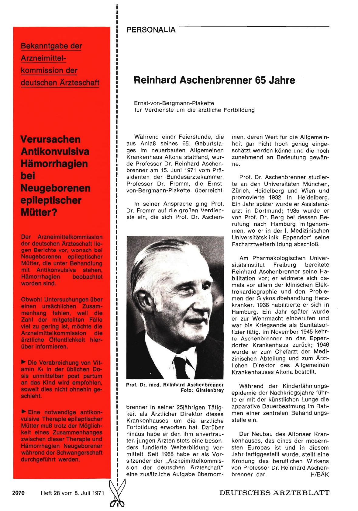 Vorschauseite 1: Reinhard Aschenbrenner 65 Jahre