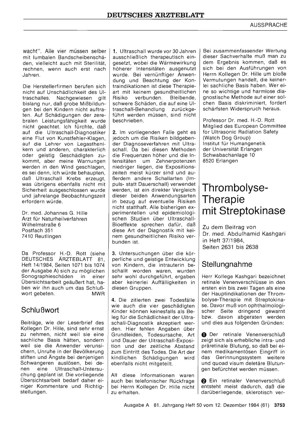 Vorschauseite 1: Thrombolyse-Therapie mit Streptokinase: Stellungnahme