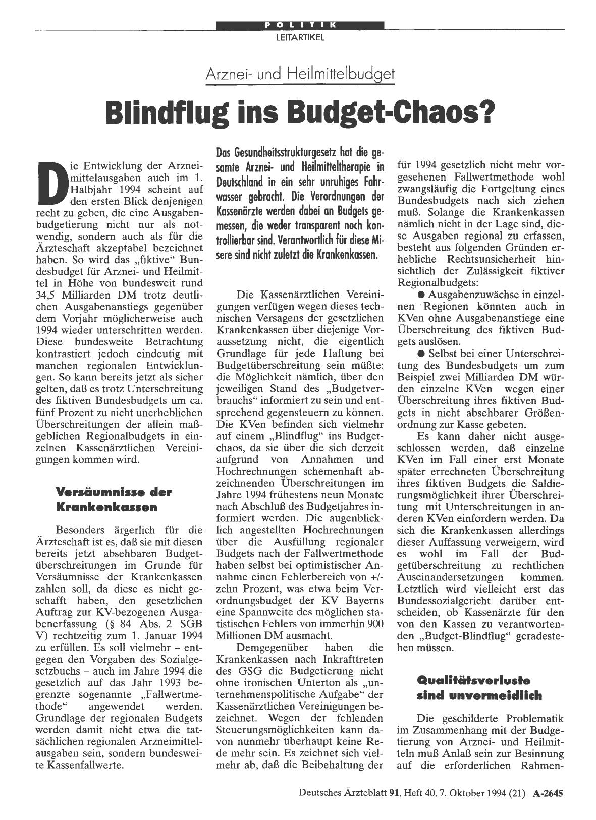 Vorschauseite 1: Arzneiund Heilmittelbudget: Blindflug ins Budget-Chaos?