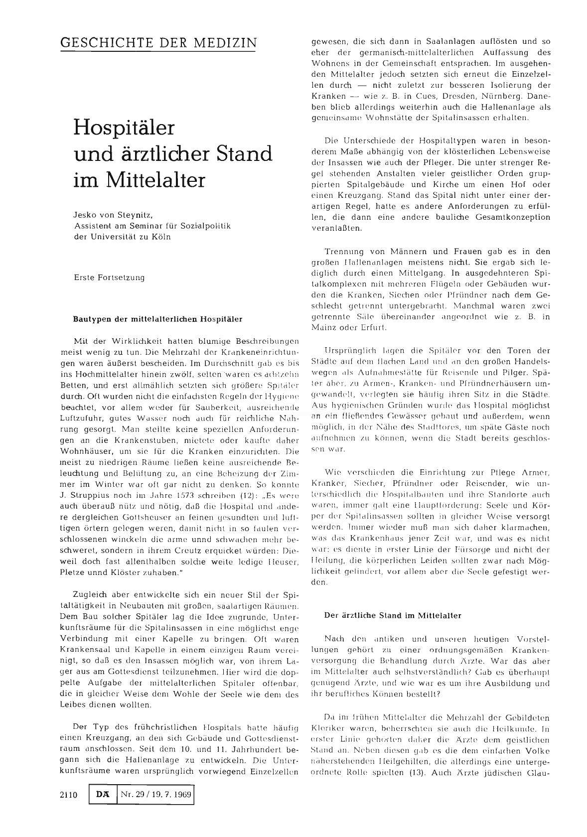 Vorschauseite 1: Hospitäler und ärztlicher Stand im Mittelalter (Erste Fortsetzung)