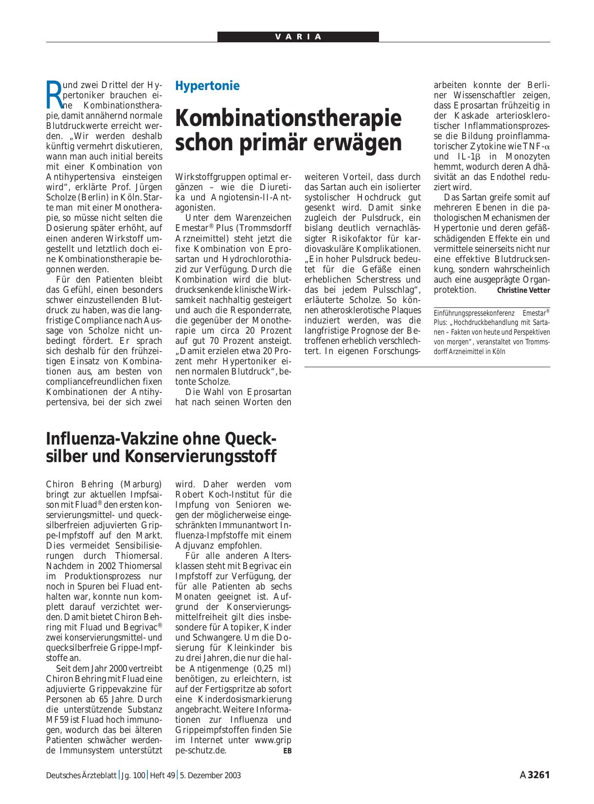 Vorschauseite 1: Influenza-Vakzine ohne Queck-silber und Konservierungsstoff