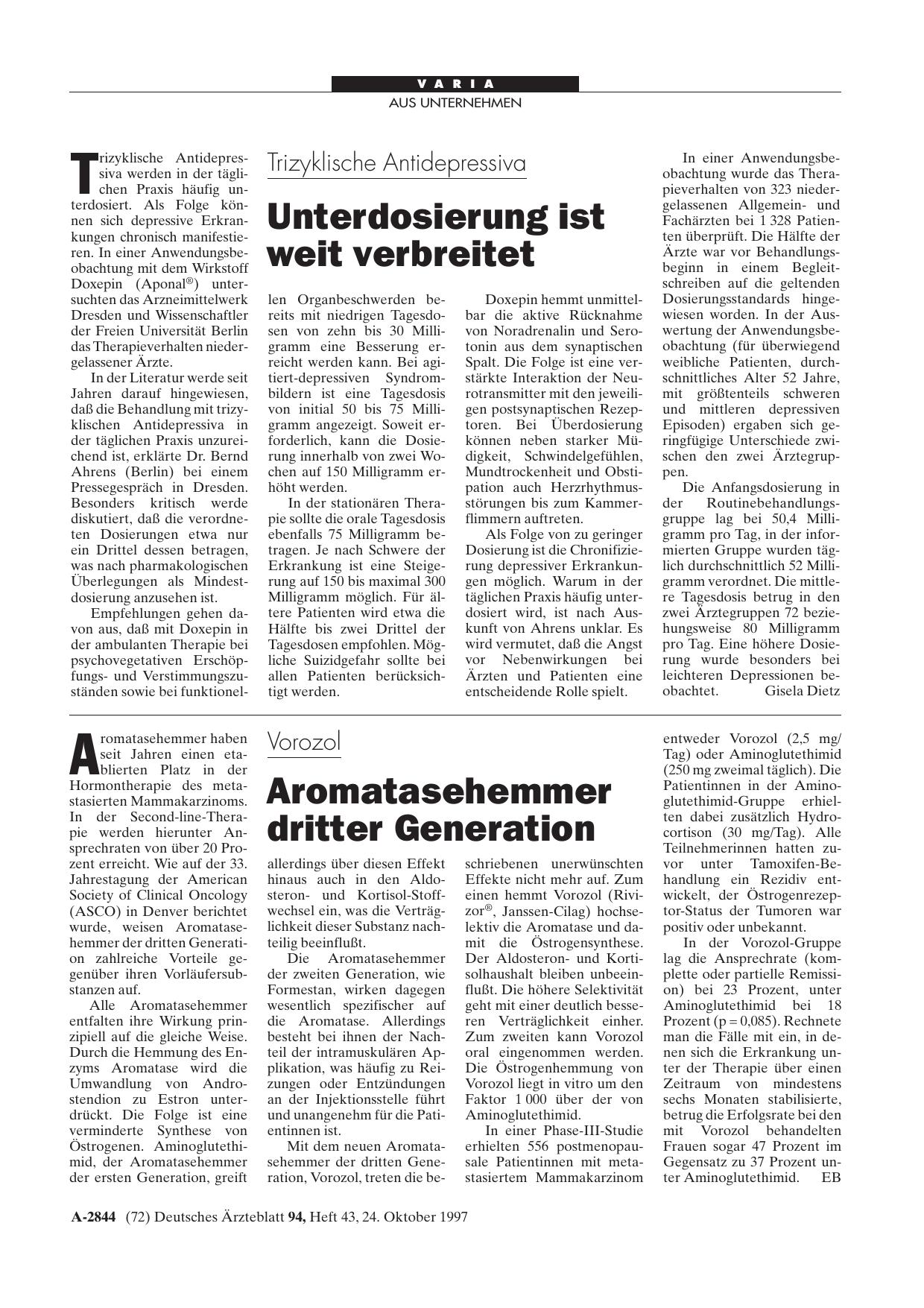 Vorschauseite 1: Trizyklische Antidepressiva: Unterdosierung ist weit verbreitet